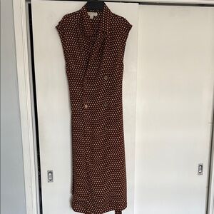 Brown Buttoned Wrap Midi Dress